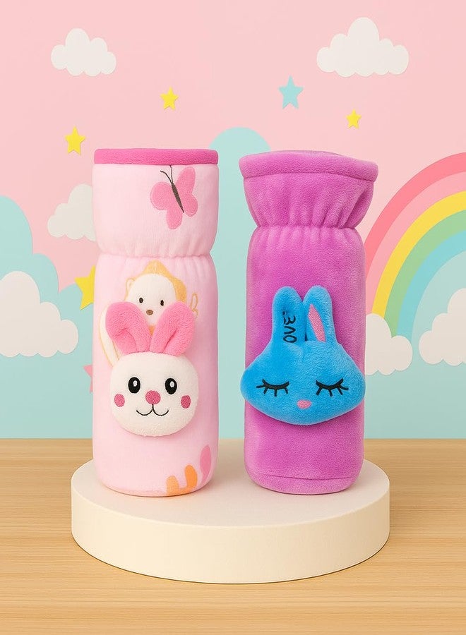 Alya The Cheeky Kidzz Pack of 2 Baby Feeding Bottle Covers Cute Plush with Holding Strap Suitable for 150ml 220ml 240ml 250ml Glass Steel Feeder Ideal for Travel & Daily Use (Pink) (Design 510) - Image 1