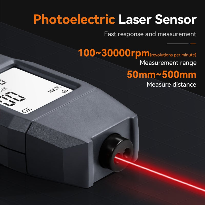 LODESTAR Digital Laser Tachometer: Gray ABS Housing, Non-contact Laser Measurement, 100-30000 RPM Range, 5-digit LCD Display - 0.1 RPM Resolution, Fast Sampling, Handheld RPM Gauge for Motor Fan Rotating Equip - Image 2