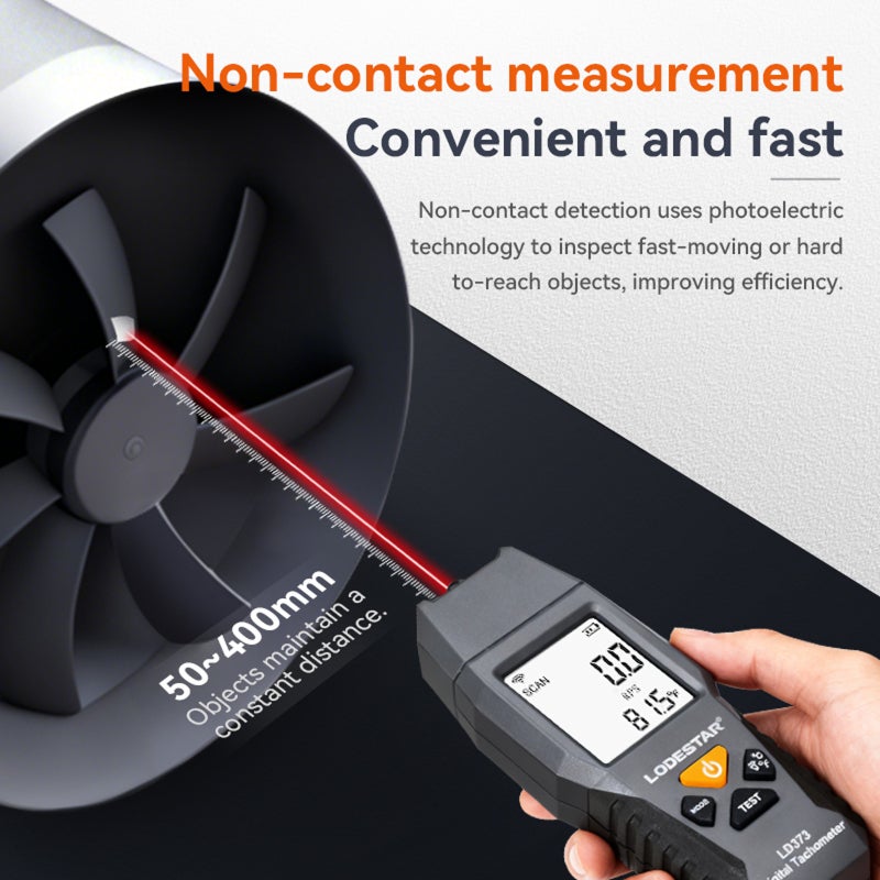 LODESTAR Digital Laser Tachometer: Gray ABS Housing, Non-contact Laser Measurement, 100-30000 RPM Range, 5-digit LCD Display - 0.1 RPM Resolution, Fast Sampling, Handheld RPM Gauge for Motor Fan Rotating Equip - Image 3
