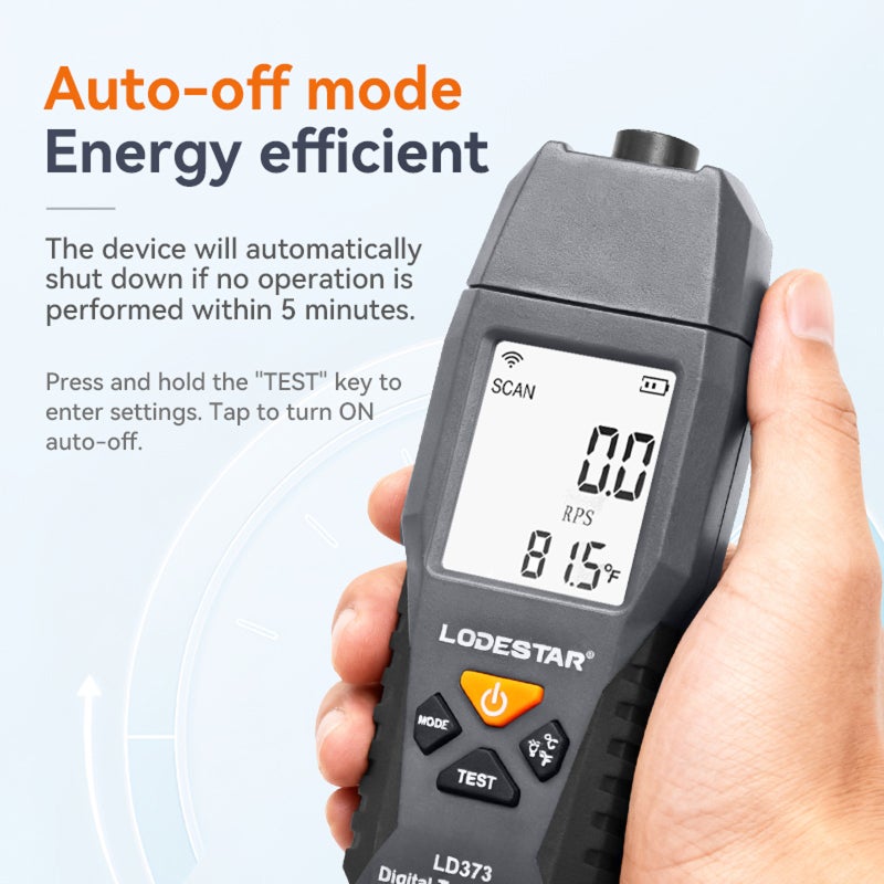 LODESTAR Digital Laser Tachometer: Gray ABS Housing, Non-contact Laser Measurement, 100-30000 RPM Range, 5-digit LCD Display - 0.1 RPM Resolution, Fast Sampling, Handheld RPM Gauge for Motor Fan Rotating Equip - Image 5