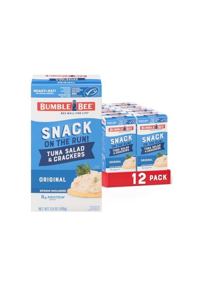 Bumble Bee Snack On The Run Protein Pack 8g per Box  Original Tuna Salad with Crackers Kit  Ready to Eat EasyOpen Can  Wild Caught MSCCertified Tuna Pack of 12 - Image 1