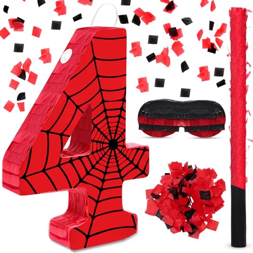 WinnerWhy Number 4 Spider Piata Bundle with Blindfold and Bat Comic Hero Small Piata Birthday Party Decoration for Mexican Fiesta Cinco De Mayo Anniversary Celebration Gift 1575 x 11 x 28 in - Image 1