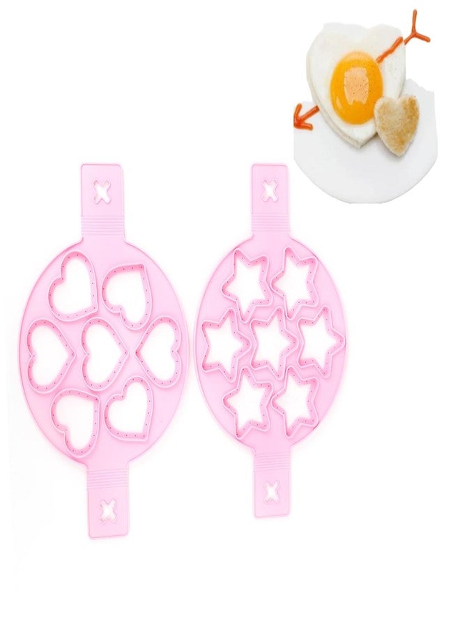 Beufee Pancake Mold, 2 PCS Silicone Eggs Pancake Making Mold, Pancake Molds Ring Fried Egg Mold Pink Non Stick Egg Ring Egg Cooker Pan Flip Mold Love and Heart Shapediy Kitchen Accessories - Image 1