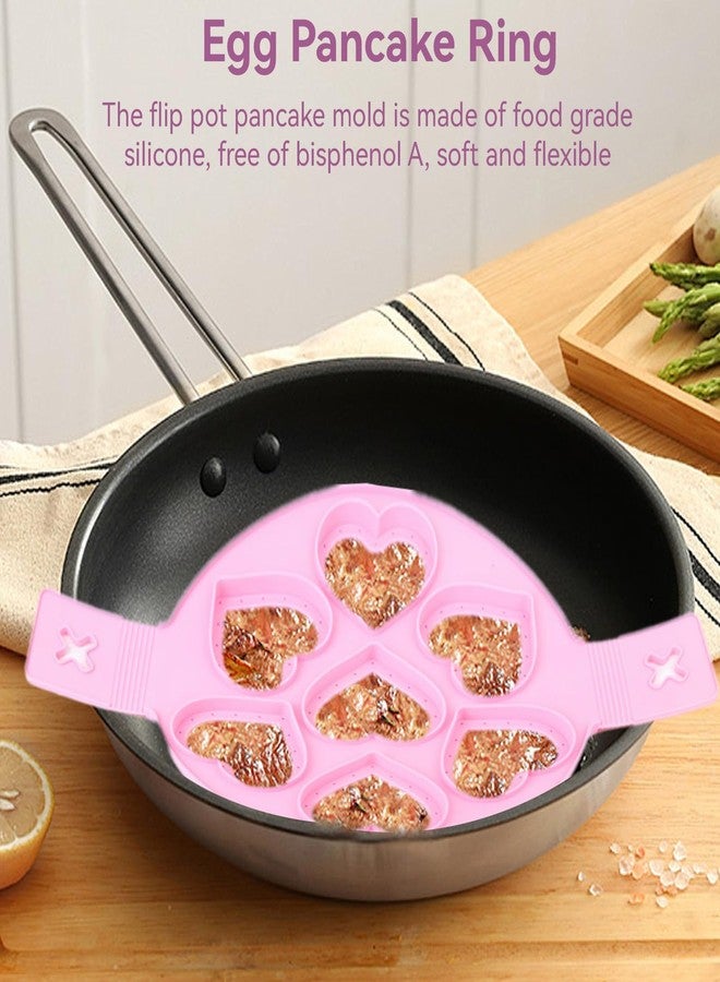 Beufee Pancake Mold, 2 PCS Silicone Eggs Pancake Making Mold, Pancake Molds Ring Fried Egg Mold Pink Non Stick Egg Ring Egg Cooker Pan Flip Mold Love and Heart Shapediy Kitchen Accessories - Image 2