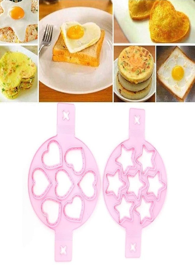 Beufee Pancake Mold, 2 PCS Silicone Eggs Pancake Making Mold, Pancake Molds Ring Fried Egg Mold Pink Non Stick Egg Ring Egg Cooker Pan Flip Mold Love and Heart Shapediy Kitchen Accessories - Image 4
