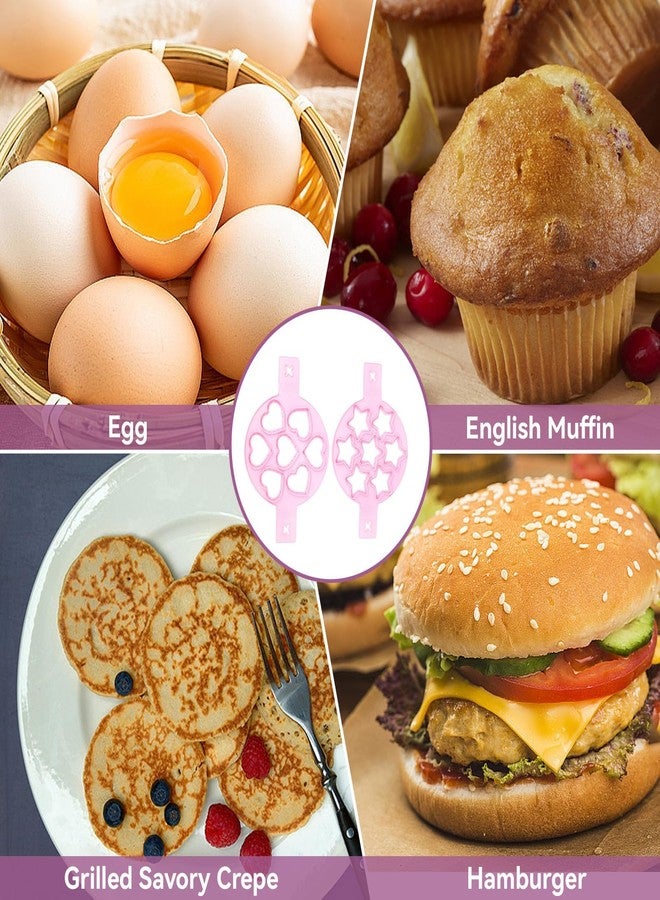 Beufee Pancake Mold, 2 PCS Silicone Eggs Pancake Making Mold, Pancake Molds Ring Fried Egg Mold Pink Non Stick Egg Ring Egg Cooker Pan Flip Mold Love and Heart Shapediy Kitchen Accessories - Image 5