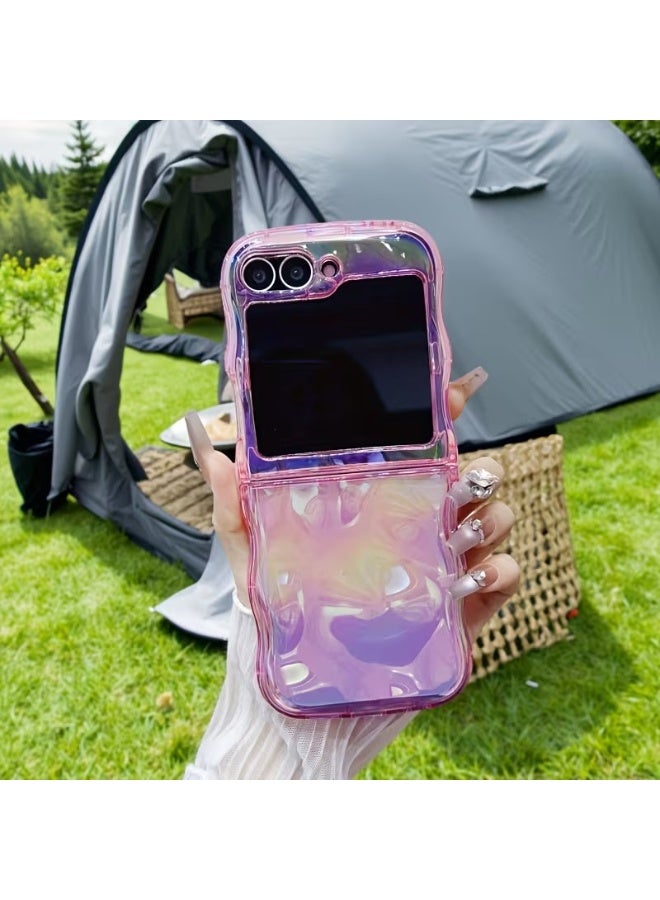 Temu Semi-transparent phone case, colored laser; suitable for Samsung Galaxy Z Flip 5 - Image 1