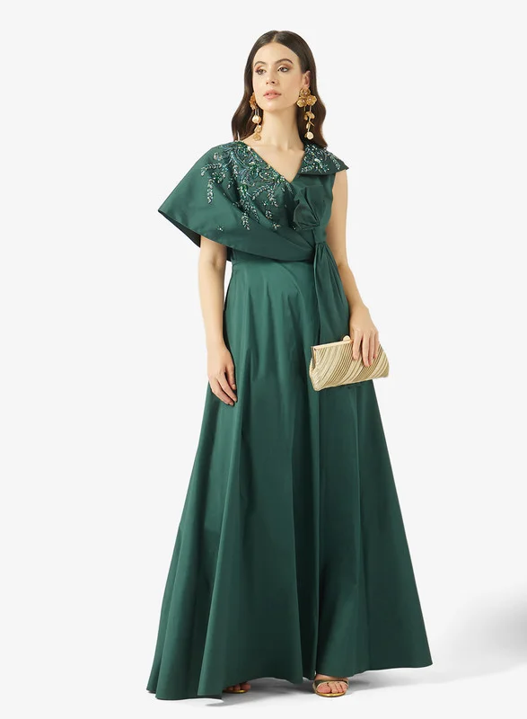 AINA Asymmetric Draped Embellished Gown