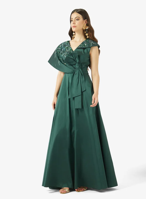 AINA Asymmetric Draped Embellished Gown