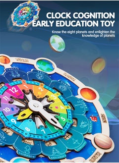 GROIC Wooden Clock Toys - Montessori Jigsaw Puzzles Educational Toys Galaxy Learning Toys, Learning Clock Toys for Kids About Months, Time Telling, Constellation Cognition, Planet Graphic Pairing  - Image 2