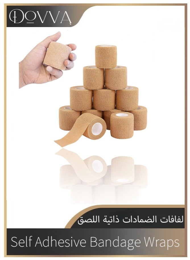 دوفا شريط لاصق ذاتي اللصق من  شريط رياضي متماسك وجيد التهوية للرياضة - مثالي للمعصم والركبة - لفافة متماسكة غير منسوجة - لفافة بيطرية ذاتية اللصق - لفافة ضمادة مرنة - 12 قطعة، قماش - Image 1
