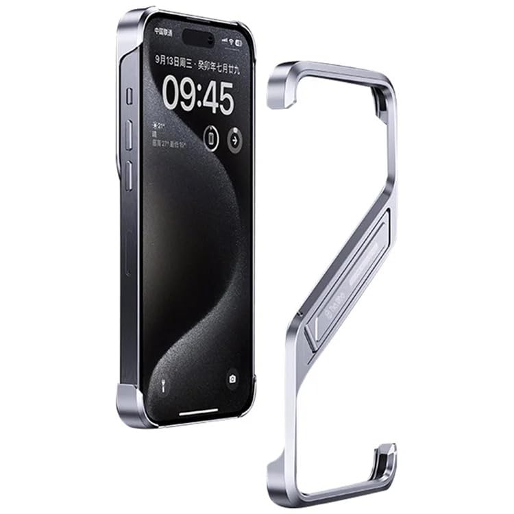 Tech Trendz Aluminium Alloy S Shaped Frameless Case, Invisible Stand Shockproof Bumper Protective Cover Compatible with iPhone 16 Pro (Silver) - Image 1
