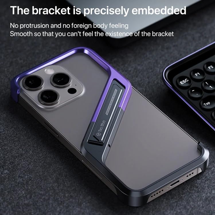Tech Trendz Aluminium Alloy S Shaped Frameless Case, Invisible Stand Shockproof Bumper Protective Cover Compatible with iPhone 16 Pro (Silver) - Image 4