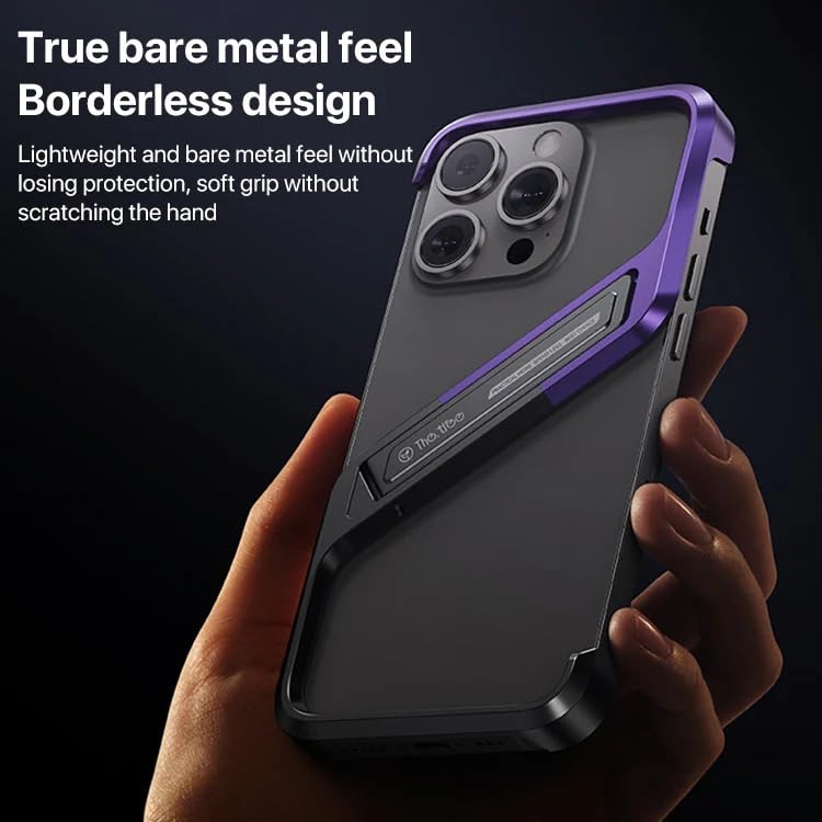 Tech Trendz Aluminium Alloy S Shaped Frameless Case, Invisible Stand Shockproof Bumper Protective Cover Compatible with iPhone 16 Pro (Silver) - Image 2