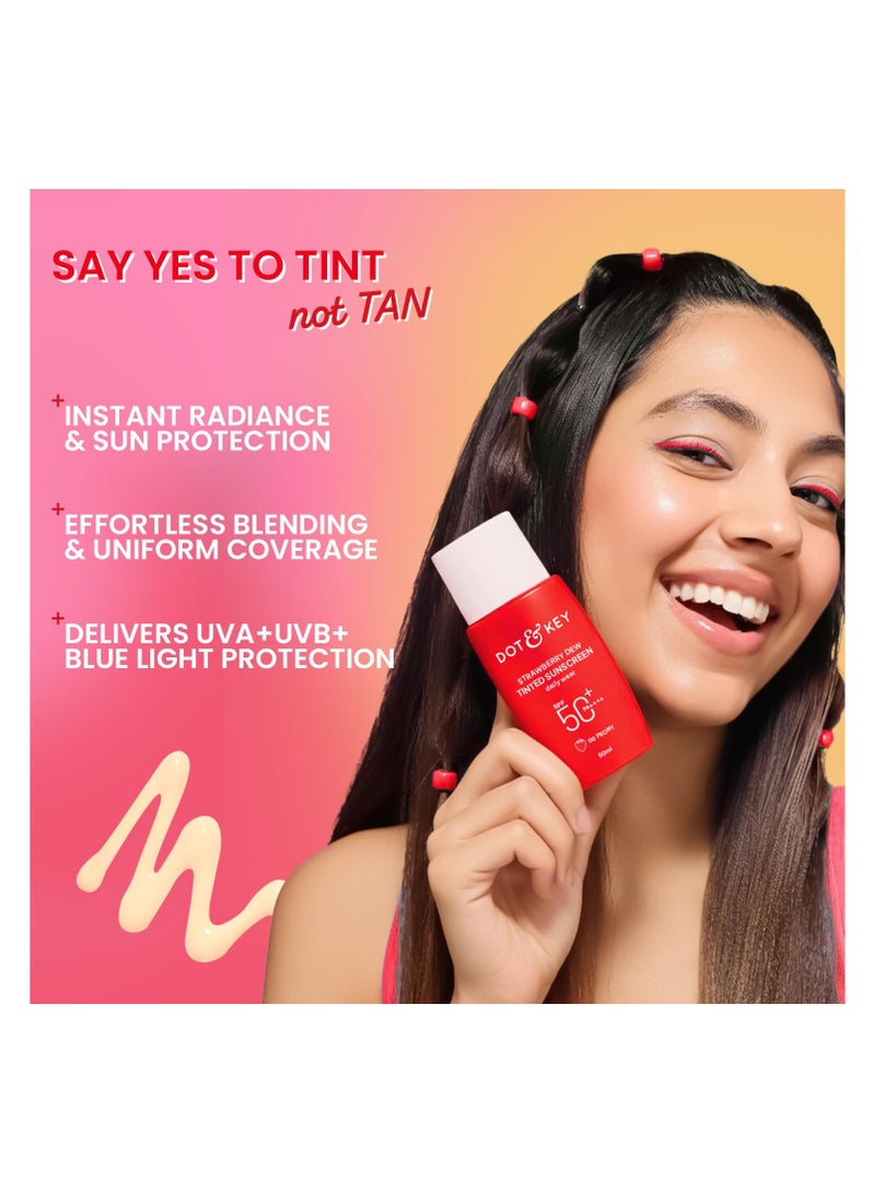 Dot & Key Strawberry Dew Tinted Sunscreen SPF 50+ Pa++++ - 00 Peony In-Vivo Tested | Protection Against UVA & UVB | Broad Spectrum, Water & Sweat resistant | For All Skin Types | 50ml - Image 5