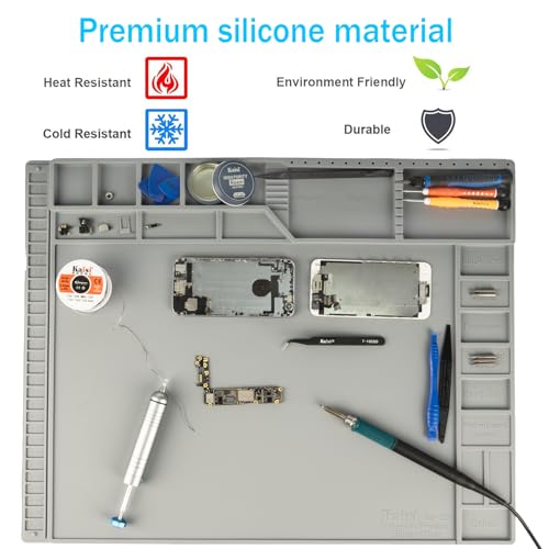 Kaisi Large Soldering Mat,Silicone Solder Mat,Soldering Mat Heat Resistant 932°F Magnetic Work Mat,Electronic Solder Pad with Anti Static Wrist Strap for Soldering Station,Laptop,Watch Repair(Grey) - Image 5