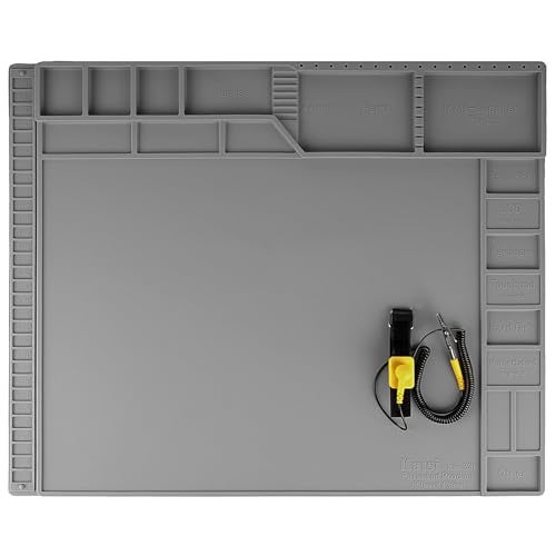 Kaisi Large Soldering Mat,Silicone Solder Mat,Soldering Mat Heat Resistant 932°F Magnetic Work Mat,Electronic Solder Pad with Anti Static Wrist Strap for Soldering Station,Laptop,Watch Repair(Grey) - Image 1