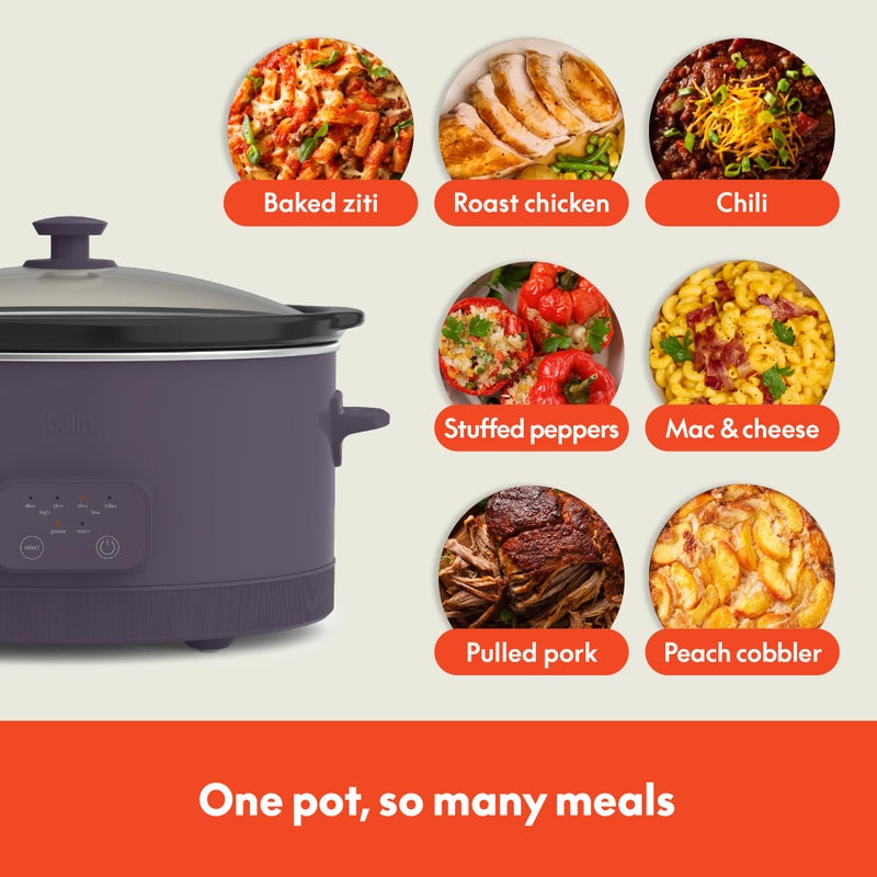 bella 6.0 Qt Programmable Slow Cooker, Ceramic Nonstick Coating, Adjustable Temperature & Cooking Times, Dishwasher Safe Stoneware Pot & Tempered Glass Lid, Tangle Free Cord Wrap, Plum - Image 4