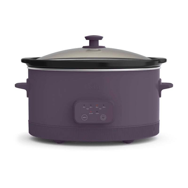 bella 6.0 Qt Programmable Slow Cooker, Ceramic Nonstick Coating, Adjustable Temperature & Cooking Times, Dishwasher Safe Stoneware Pot & Tempered Glass Lid, Tangle Free Cord Wrap, Plum - Image 1