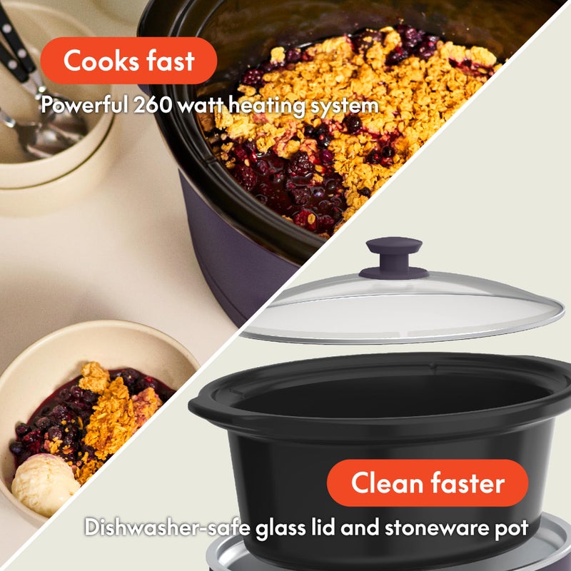 bella 6.0 Qt Programmable Slow Cooker, Ceramic Nonstick Coating, Adjustable Temperature & Cooking Times, Dishwasher Safe Stoneware Pot & Tempered Glass Lid, Tangle Free Cord Wrap, Plum - Image 3