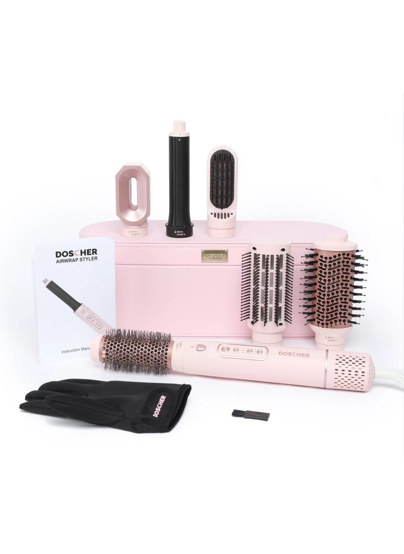 DOSCHER - Airwrap Hair Dryer 6 in 1, Hair Straightener Comb Curling Brush with 6 Interchangeable Barrels, Negative Ion Salon Styler Tools for Curling Drying Straightening Rotating Anti-scald 1600W - Image 1