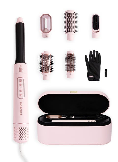 Airwrap Hair Dryer 6 in 1, Hair Straightener Comb Curling Brush with 6 Interchangeable Barrels, Negative Ion Salon Styler Tools for Curling Drying Straightening Rotating Anti-scald 1600W