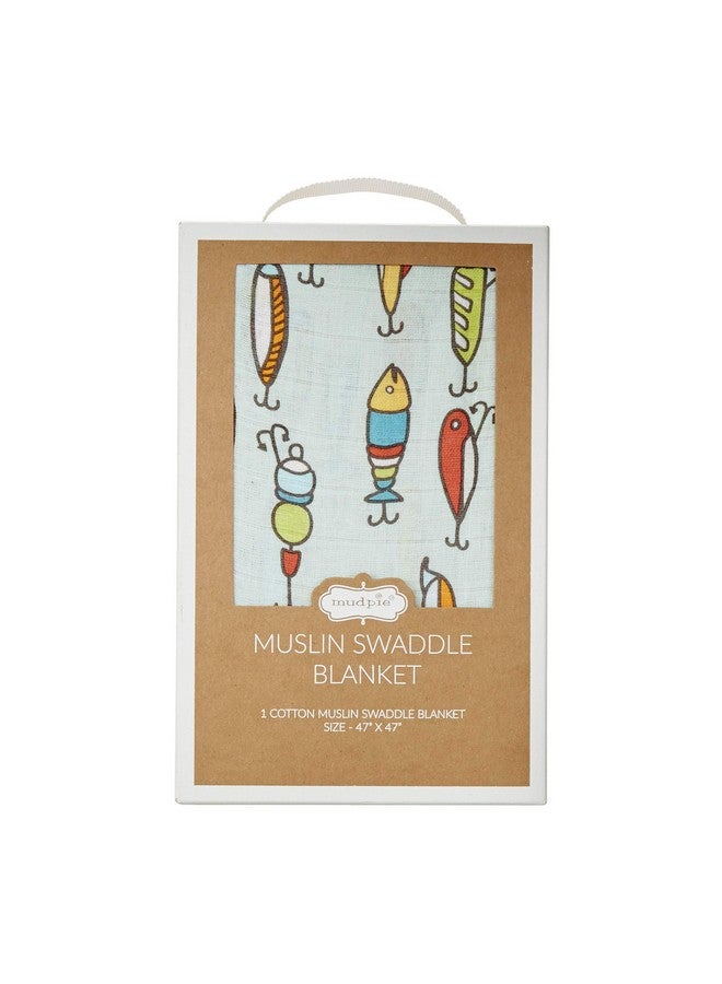 Mud Pie Kids Fishing Muslin Swaddle Blanket, Multi (12140058) - Image 2