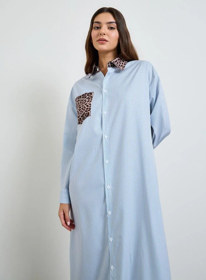 Take Two Multi Color Block Printed Shirt Maxi Dress