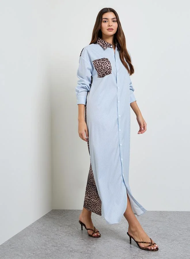 Take Two Multi Color Block Printed Shirt Maxi Dress