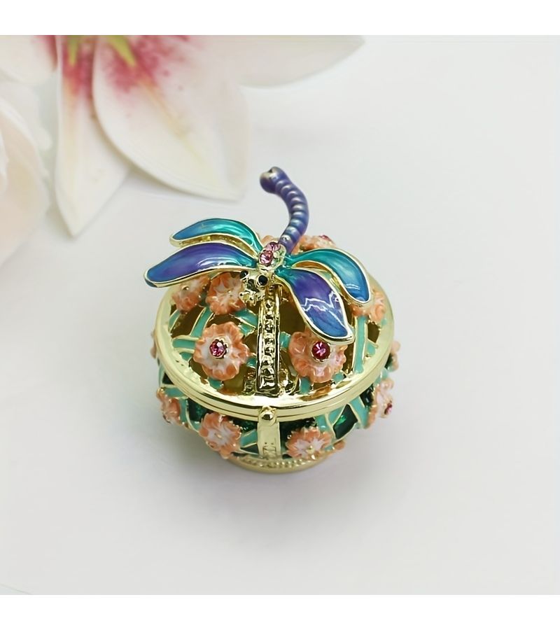 Red Enamel Mini Dragonfly Decorative Box With Hollow Ring Storage - Image 1