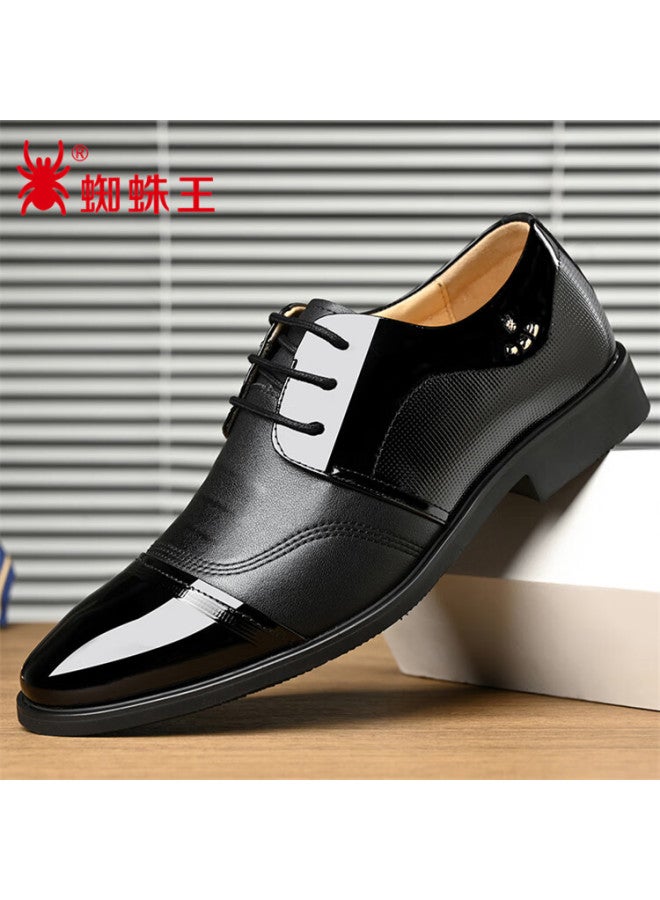 Spider King Leather Shoes With Three-joint Men's Formal Business Dress British Style Work Breathable Patent Lace-up Party Shoes, Black, Size 41 - Image 1