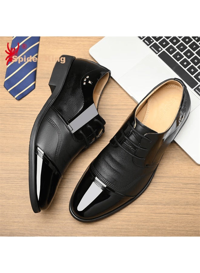 Spider King Leather Shoes With Three-joint Men's Formal Business Dress British Style Work Breathable Patent Lace-up Party Shoes, Black, Size 41 - Image 4