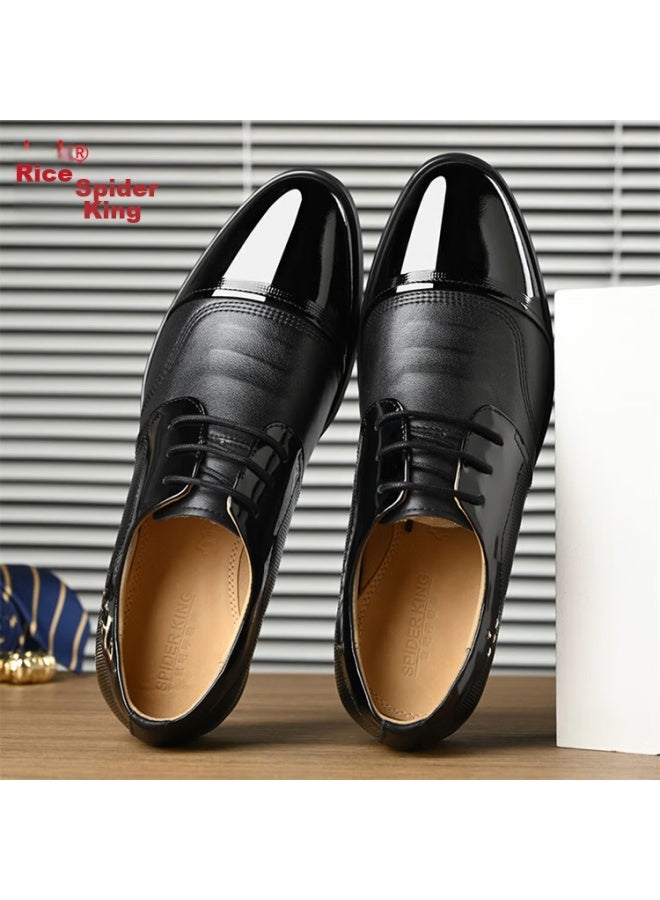 Spider King Leather Shoes With Three-joint Men's Formal Business Dress British Style Work Breathable Patent Lace-up Party Shoes, Black, Size 41 - Image 2