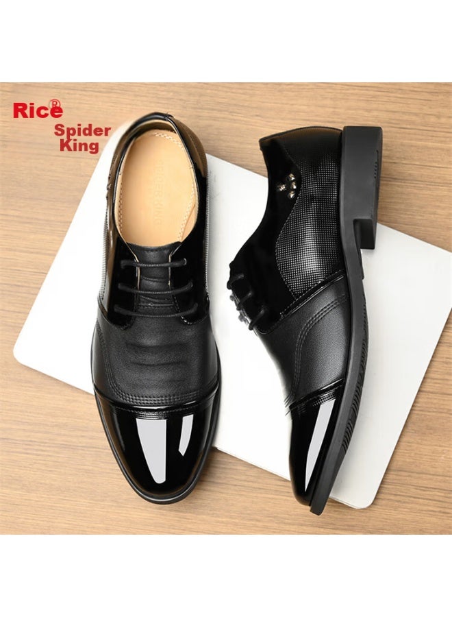 Spider King Leather Shoes With Three-joint Men's Formal Business Dress British Style Work Breathable Patent Lace-up Party Shoes, Black, Size 41 - Image 5