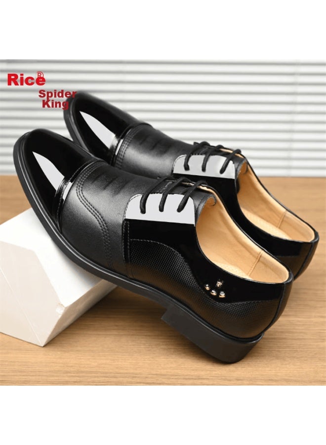 Spider King Leather Shoes With Three-joint Men's Formal Business Dress British Style Work Breathable Patent Lace-up Party Shoes, Black, Size 41 - Image 3