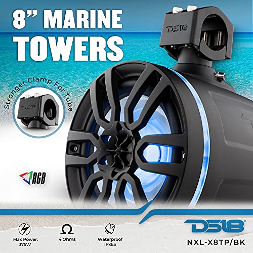 DS18 NXL-X8TP/BK Hydro 8" Marine Water Resistant Wakeboard Towers Speakers with Integrated RGB LED Lights - 375 W Max 125 W RMS 4 Ohms - Great for Boats Motorsports Jeep ATV & UTV - Pair - Image 2