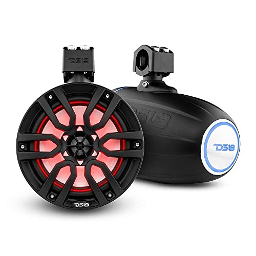 DS18 NXL-X8TP/BK Hydro 8" Marine Water Resistant Wakeboard Towers Speakers with Integrated RGB LED Lights - 375 W Max 125 W RMS 4 Ohms - Great for Boats Motorsports Jeep ATV & UTV - Pair - Image 1
