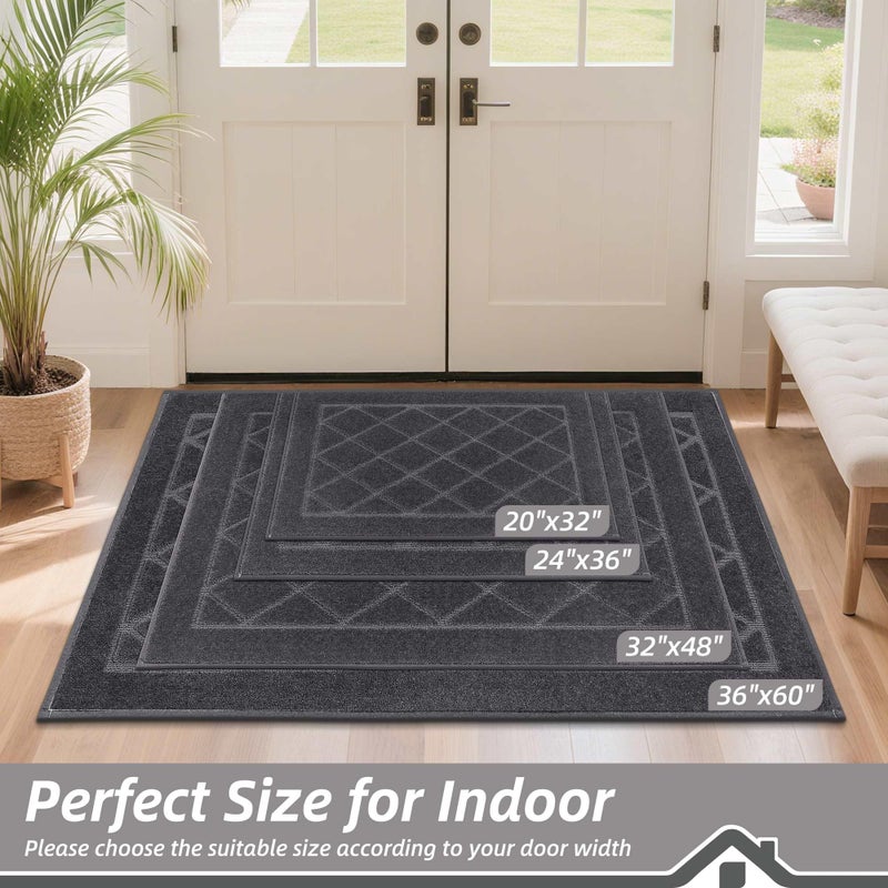 BEQHAUSE Dirt Trapper Door Mat 24" x 36", Doormat Non-Slip Entryway Rugs Washable, Dog Door Mat Stain Resistant and Absorbent Welcome Floor Mat for Front Back Door, Mud Wet Shoes & Paws, Dark Grey - Image 2