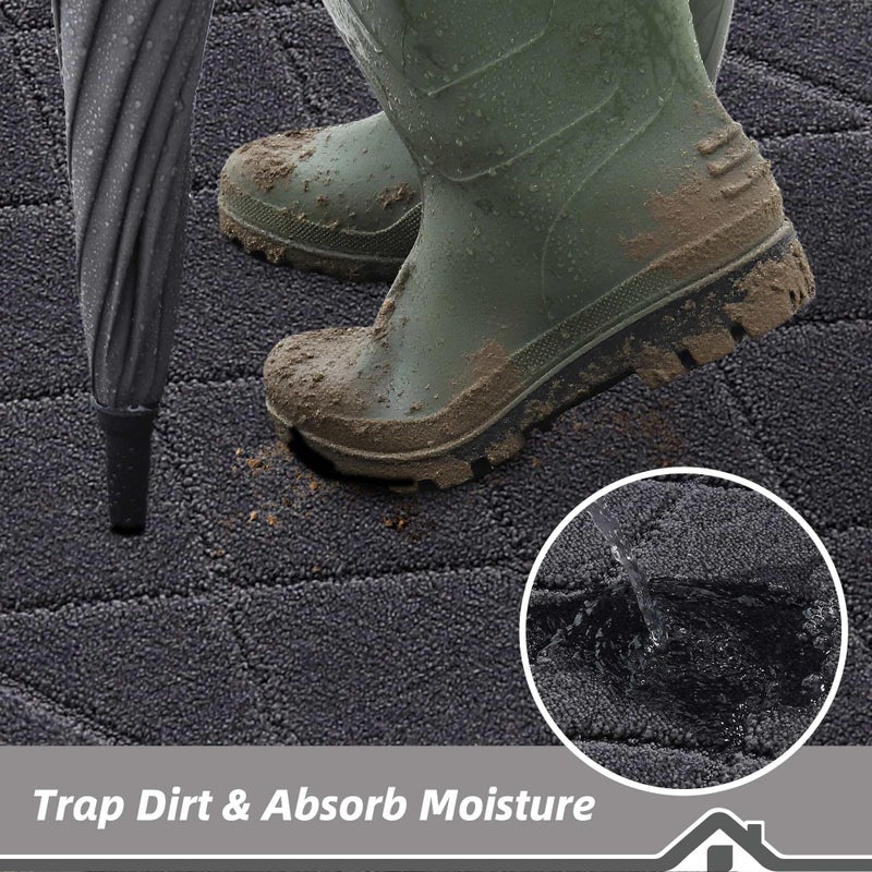 BEQHAUSE Dirt Trapper Door Mat 24" x 36", Doormat Non-Slip Entryway Rugs Washable, Dog Door Mat Stain Resistant and Absorbent Welcome Floor Mat for Front Back Door, Mud Wet Shoes & Paws, Dark Grey - Image 3