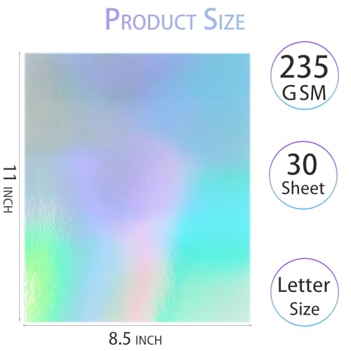 WEKOOSE 30 Sheets Holographic Cardstock, 8.5" x 11" Shiny Iridescent Mirror Paper Thick Card Stock Paper for Crafts, Card Making, Party Decoration, Scrapbook Supplies - Image 2