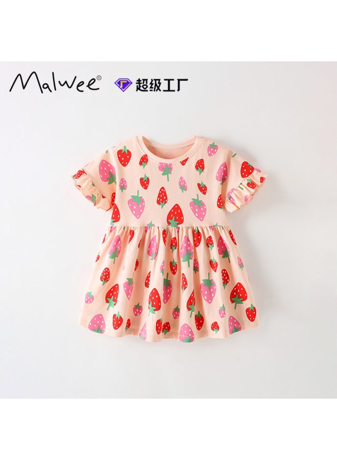 Pink Malwee Summer New European Style Girls Short Sleeve Casual Dress