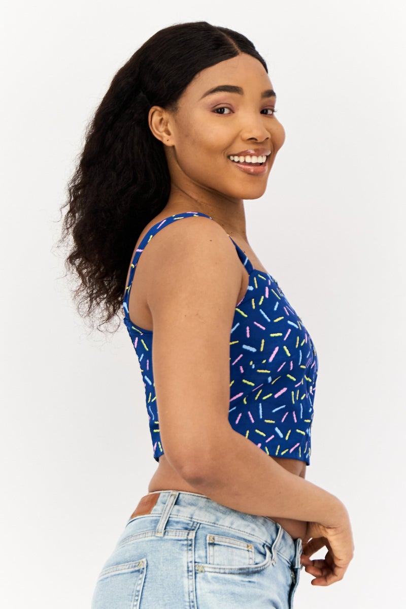 ONLY Women Square Neck Sleeveless Allover Print Tank Top, Blue - Image 2