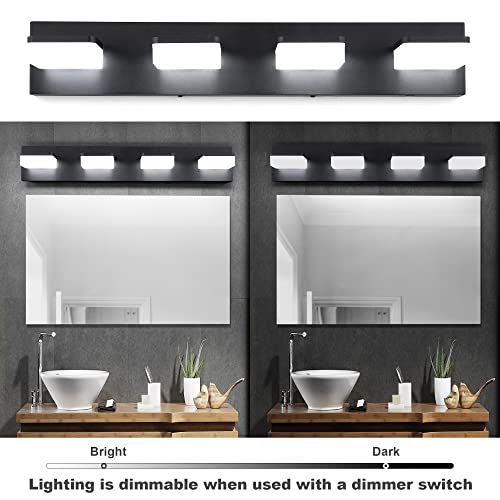 GOODATE 3 Colors Dimmable Black Vanity Lights for Bathroom, LED 4 Light Vanity Lighting Fixtures, Acrylic Stainless Steel Bathroom Light Fixtures over Mirror, Adjustable 3000K/4000K/6000K, 360° Rotate - Image 3