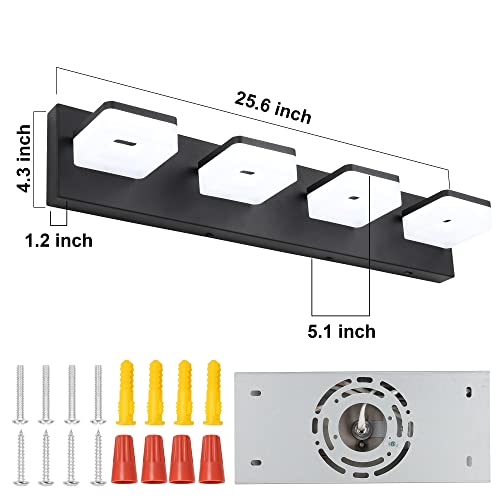 GOODATE 3 Colors Dimmable Black Vanity Lights for Bathroom, LED 4 Light Vanity Lighting Fixtures, Acrylic Stainless Steel Bathroom Light Fixtures over Mirror, Adjustable 3000K/4000K/6000K, 360° Rotate - Image 5