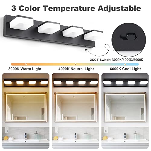 GOODATE 3 Colors Dimmable Black Vanity Lights for Bathroom, LED 4 Light Vanity Lighting Fixtures, Acrylic Stainless Steel Bathroom Light Fixtures over Mirror, Adjustable 3000K/4000K/6000K, 360° Rotate - Image 2