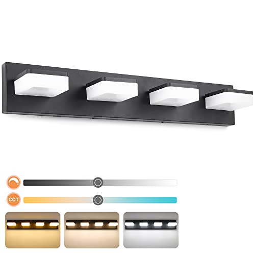 GOODATE 3 Colors Dimmable Black Vanity Lights for Bathroom, LED 4 Light Vanity Lighting Fixtures, Acrylic Stainless Steel Bathroom Light Fixtures over Mirror, Adjustable 3000K/4000K/6000K, 360° Rotate - Image 1