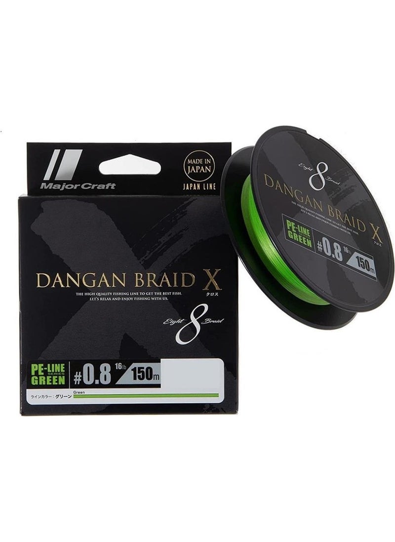 Major Craft Dangan Braid x 8x Line Fish Line PE 0.8 0.10MM 16LB/7.26KG 150MT Green Line 