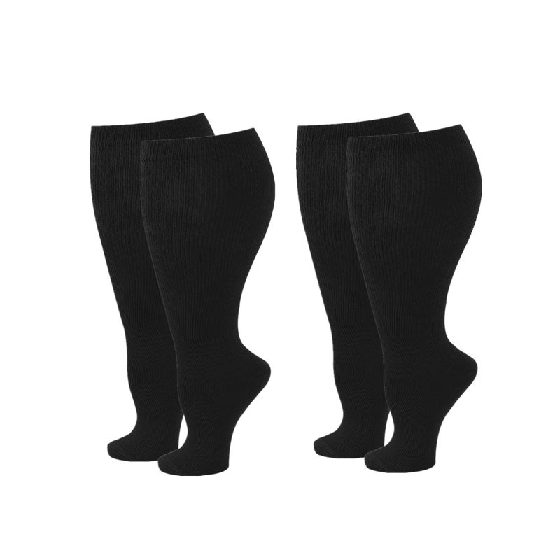 SOLARAE Wide Calf Compression Socks for Women Men, 2 Pairs Plus Size Extra Large Size Support Socks Stockings Reduces Swelling & Pain for Nurses Running Pregnant Travel Flight 20-25 mmHg - Image 1