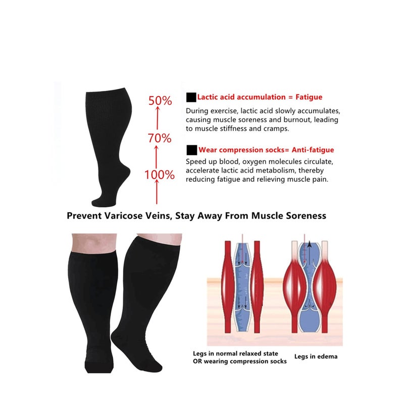 SOLARAE Wide Calf Compression Socks for Women Men, 2 Pairs Plus Size Extra Large Size Support Socks Stockings Reduces Swelling & Pain for Nurses Running Pregnant Travel Flight 20-25 mmHg - Image 2