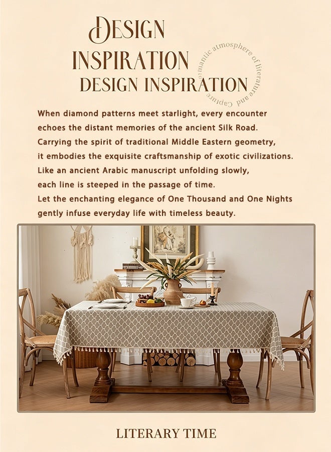 العلامة التجارية: جيسودا Tablecloth 140x180cm Modern Minimalist Lantern Pattern Waterproof Wrinkle Resistant Table Cover with Handmade Tassels Decorative Table Linen - Image 2